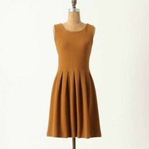 ANTHRO Noon & Night Dress by Ganni Gold Sleeveless Fit & Flare Textured Knit